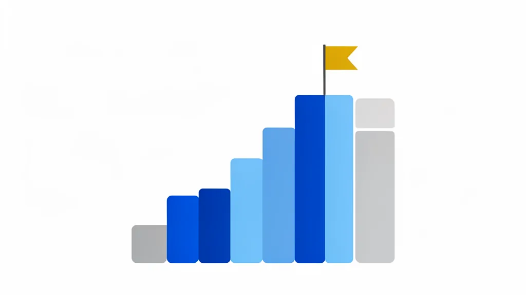 Illustration of ascending bar-chart blocks with a golden flag on the tallest